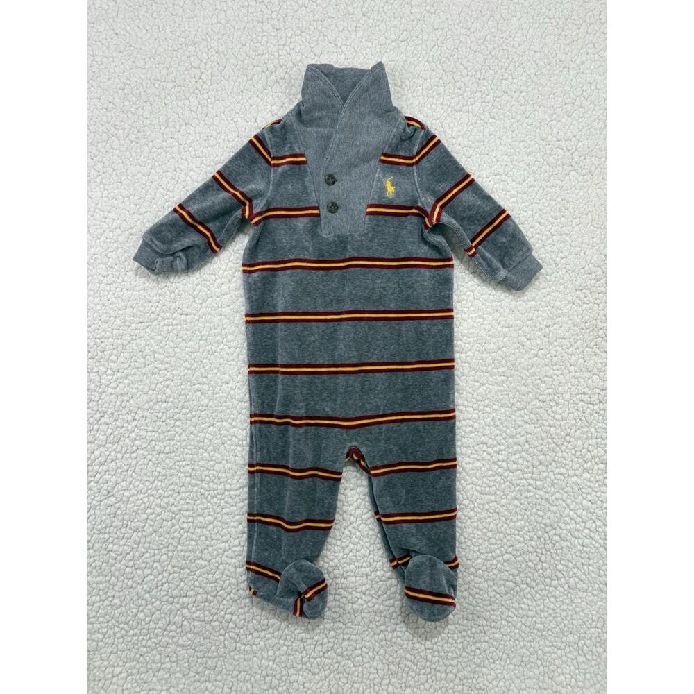 Ralph Lauren Baby Striped Velour One-Piece Size 6 Months Footed Jumpsuit Sleeper